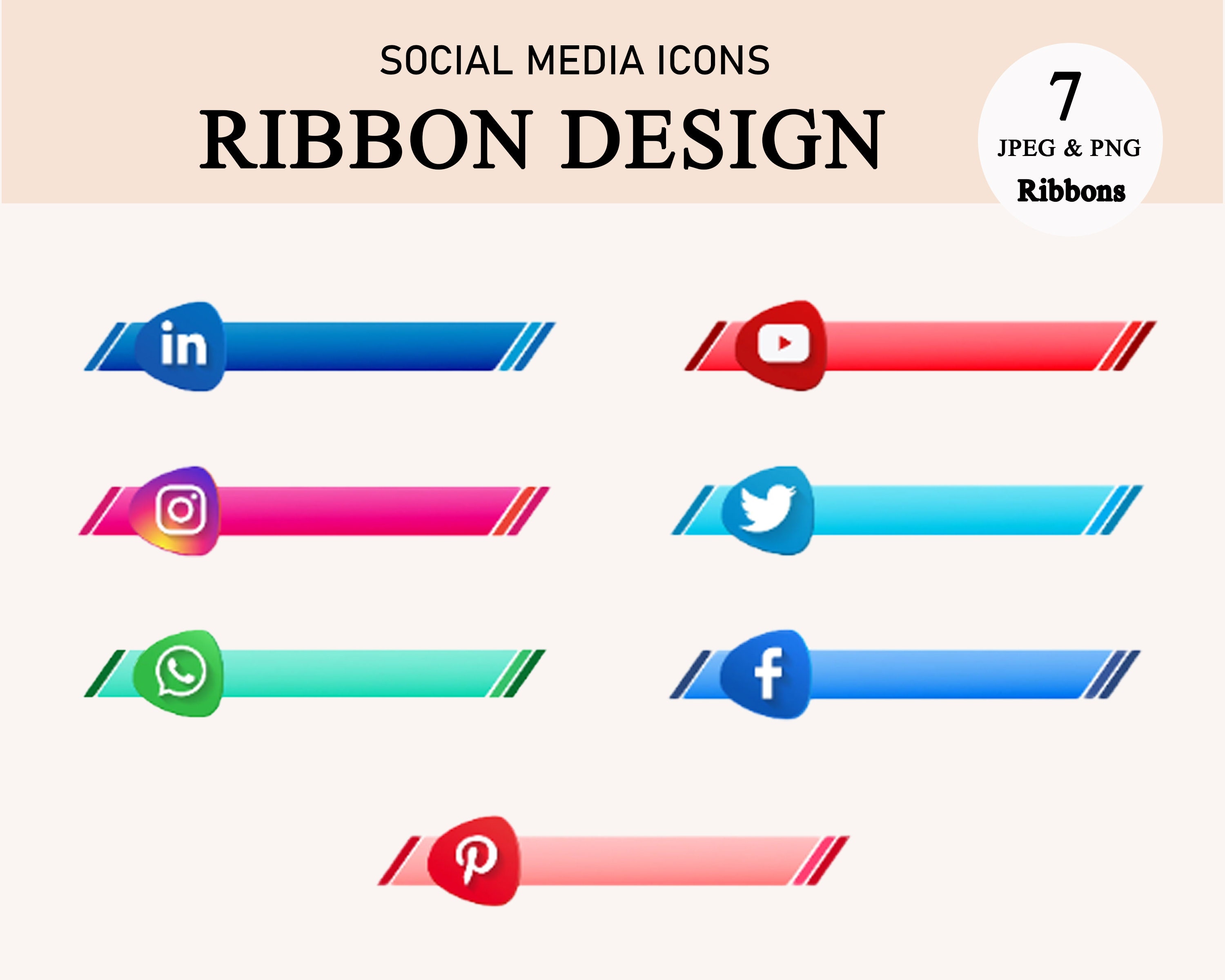 Social Media Icons Ribbon Banner Icon Packs - Etsy