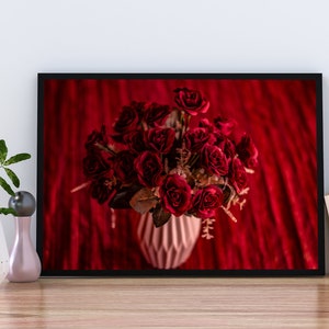 Red Roses Printable Poster | Bold Wall Art | Floral Photography Digital Download | Romantic Home Décor | Elegant Red Flower Print
