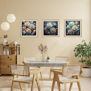 Roses Digital Art Print Set - Blooms Collection | Set of 3 Images |  Framed Floral Art | Digital Download | Wall Art Decor -  Easy Print