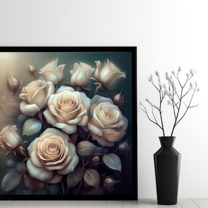 Roses Art Print - Ethereal Roses | Style 03 - Moonlit Petals |  Floral Art Print |  Digital Download | Wall Art Decor | Printable Art