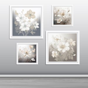 Soft Neutral Botanical Wall Art | Print Set of 4  |  Floral Poster | Minimalist Digital Download | Scandinavian Style Decor, Floral Wall Art