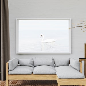 A Swan in the White Silence – Minimalist Printable Wall Art | Digital Photography Poster | Modern Home Decor Downloadable Print