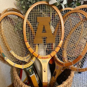 AmorVincitTennis|Embroidered Vintage Tennis Racket + Press|Tennis Gift|Love Tennis|Tennis Racket |Vintage|Tennis Accessories|Wood|Wall Art