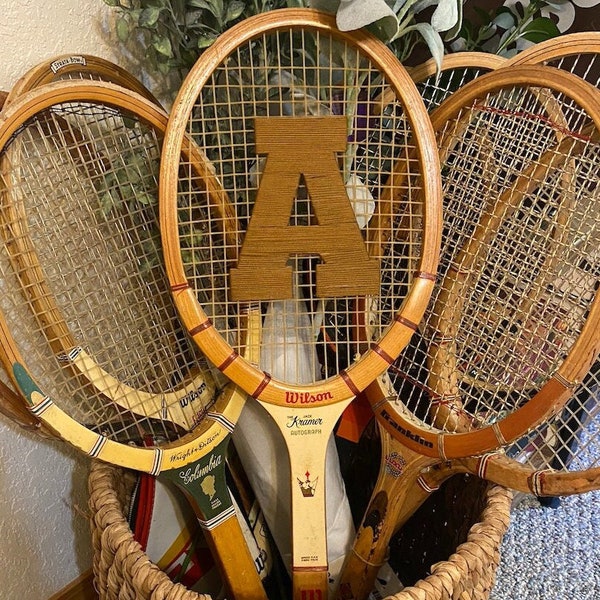 AmorVincitTennis|Embroidered Vintage Tennis Racket + Press|Tennis Gift|Love Tennis|Tennis Racket |Vintage|Tennis Accessories|Wood|Wall Art