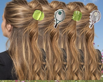 Rhinestone tennis racket and ball metal hair clip ￼ Rhinestone Tennis Racket Hair Clip | Sporty Bling Claw Clip  main image 2