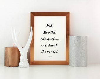 Just Breathe Quote Print, Calm Typography Art (Digital Download)