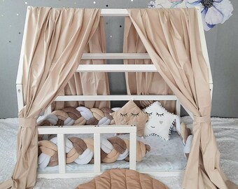 Montessori canopy for  nursery. Crib cotton  canopy 2Pcs curtains