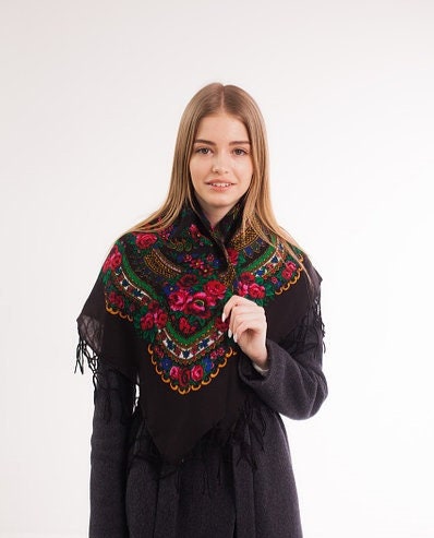 Traditional Ukrainian scarf,shawl bohemian scarf flower authentic Pavlovski Possad shawl EASTER Mother\u2019s Day giftsUkrainian shawl 80% Wool