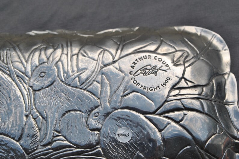 Vintage 1990 Arthur Court Rabbit Tray - Aluminum Pewter Bunny Serving ...