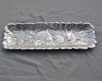 Vintage Arthur Court Pewter Rabbit Tray | Aluminum Pewter Bunny Serving ...