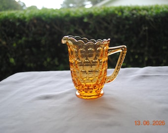 Vintage Fenton Thumbprint Colonial Amber Creamer - Mid Century Amber Glass Pitcher - 1960s Fenton Glass Collectible