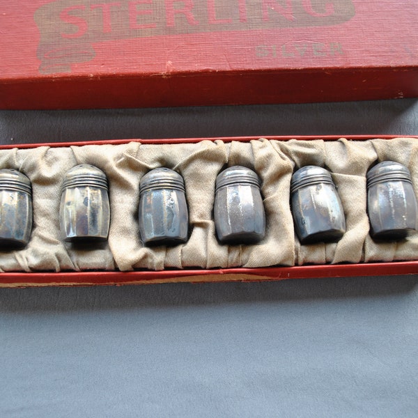 S. C. S. CO. Sterling Silver Vintage Mini Salt & Pepper Shakers - Early 1900's - Set of 6 in original box.