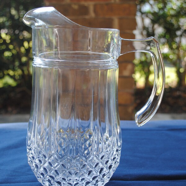 Longchamp Hand Blown Cut Crystal Pitcher Cristal D'Arques  Durand clear glass, 1970's,