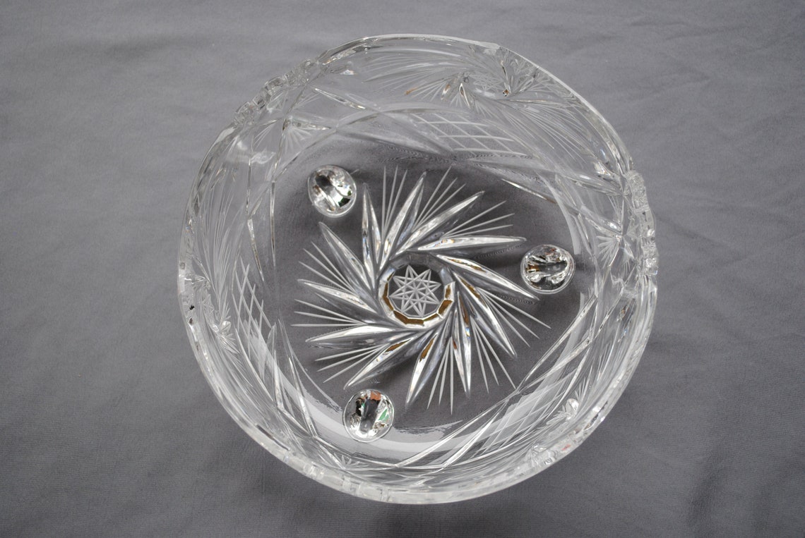 Vintage Footed Sudety of Poland Lead Crystal Bowl Pinwheel Hobstars Etsy