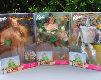 New In Box Wizard of Oz Mattel Barbie and Ken Dolls - Dorothy and Glinda the Good Witch, Ken Scarecrow, Tinman and Cowardly Lion