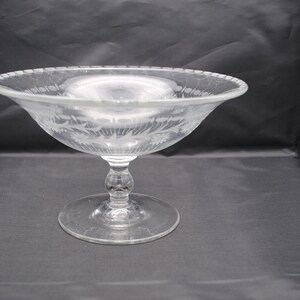 Vintage Flower Etched Glass Pedestal Compote - Centerpiece - Fruit Dish