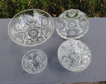 Vintage Anchor Hocking Wexford Glass Pattern Early American Prescut Serving Bowl, Candy Dish, Ashtray