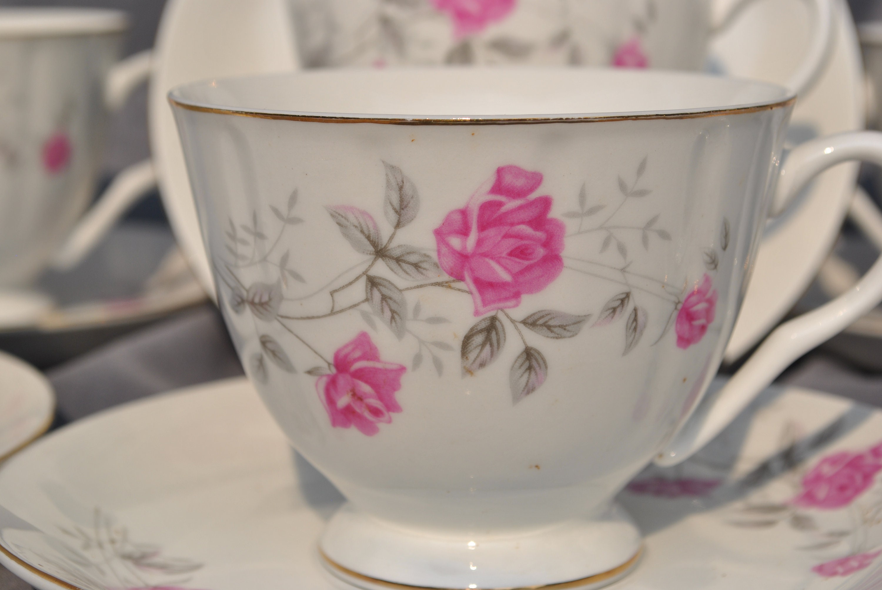 Hebei Porcelain Tea Cup and Saucer - Pink Roses - - Etsy