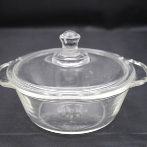 Vintage Anchor Hocking Fire King Clear Glass Refrigerator Dish with Lid 402 - 8 oz Single Serve Casserole Dish