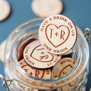 Love Heart Drinks Tokens // Wedding Couple Initials and Date. Have a Drink On Us, Custom tokens perfect for any Wedding!