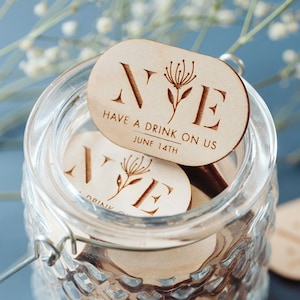 Fichas para bebidas de boda // Personalizables, contemporáneas // de formas sencillas // vales para bebidas con detalles florales y decoración