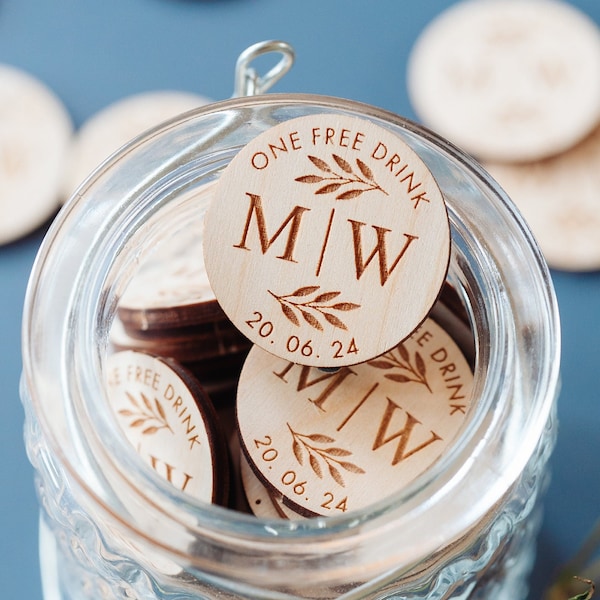 Drink Tokens for Wedding & Parties | Personalised Drinks Voiucher and Wedding Favours | Custom and Personalised