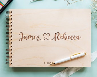 Wedding Guest book, Love Heart with Names and Wedding Date , Rustic yet Contemporary guestbook, Simple and timeless, engraved into wood.