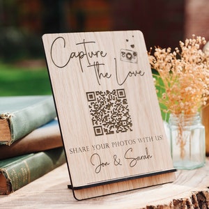 Wedding QR Code Sign | Capture the Love | Personalised Wooden Sign | Wedding Table Decorations | Photobooth Sign