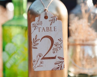 Wedding Table Number Signs - Floral boho design, Place Numbers for bottles, Jars and amazing boho rustic weddings!