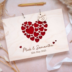 Wedding Guest Book, heart design. Personalised Wooden Wedding Guest Book, Modern Guest Book, Personalised Guest Book, Unique Guestbook..