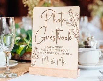 Photo Guestbook Sign | Floral Boho Detail | For the New Mr & Mrs | Wedding Guestbook sign | Wooden and Rustic