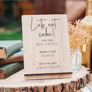 Lets eat Cake! Wedding Cake Menu Sign | Cheese Menu Sign | Wooden, Rustic, Engraved in Wood
