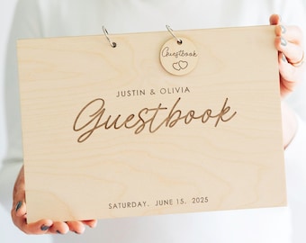 Personalised Wedding Guestbook Alternative | Custom Surname Wooden Rustic Decor | Photo Album Bridal Shower Keepsake | Engraved in Wood
