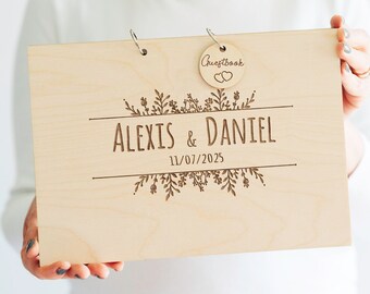 Wedding Guest Book • Alternative Rusic Guestbook - Personalised and Elegant • Engraved in Wood