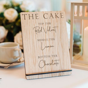 Hochzeitstorte-Menü-Zeichen | Käse-Menü-Schild | Aus Holz, rustikal, in Holz graviert