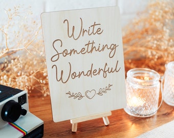 Signe de livre d'or - signe Write Something Wonderful - signe livre d'or de mariage - en bois et rustique