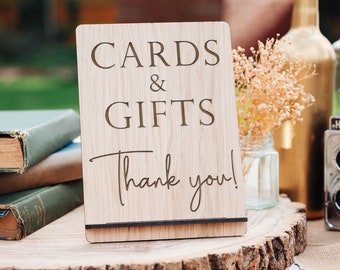 Gifts and Cards Wedding Sign | Gift Table Sign |Wooden Engraved Thank You Sign