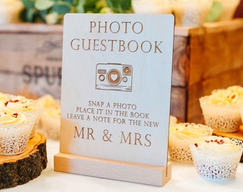 Foto-Gästebuchschild aus Holz | Machen Sie ein Foto, hinterlassen Sie eine Notiz für den neuen Mr und Mrs | Herr und Herr | Frau und Frau | Photobooth Gästebuch Schild