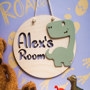 Kids Dinosaur Sign - personalised and cute! Perfect for nursery doors and walls.