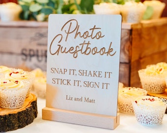 Wedding Photo Guest book Sign | Snap it, Shake it, Stick it, Sign it | Personalised with the Couples Names | Wedding Photo Guestbook sign