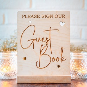 Please Sign Our Guestbook sign with Hearts - Wedding Guestbook sign- Wooden and Rustic