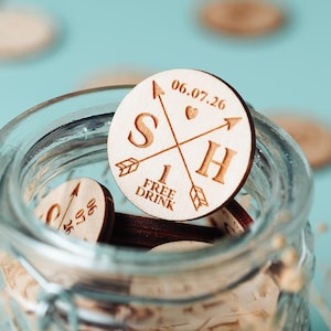Fichas de bebida Arrow para bodas y fiestas / Vales de bebidas de madera y regalos de boda / Personalizados y hechos a medida