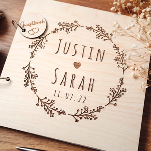 Wedding Guest Book Floral Wedding Guestbook Engraved in Wood Photo and Photobooth Album image 8