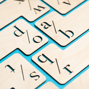 Puede incluir: Azulejos de madera con letras y s&iacute;mbolos sobre un fondo azul. Los azulejos est&aacute;n dispuestos en una cuadr&iacute;cula, con cada azulejo que contiene una sola letra o s&iacute;mbolo. Las letras est&aacute;n en una fuente simple, sin serif.