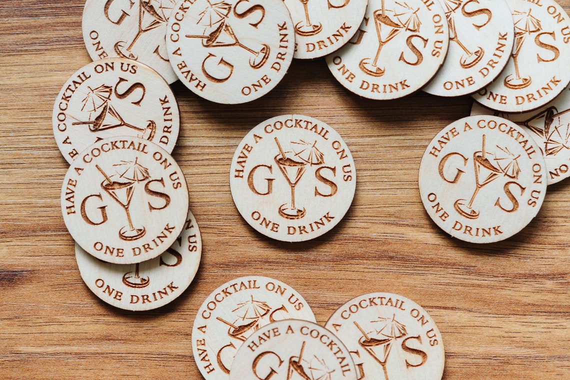Wedding Drinks Tokens / Have a Cocktail on Us / Wedding Day Initials ...