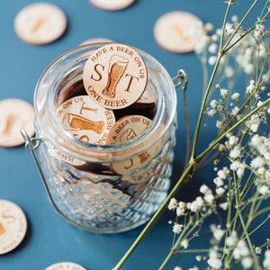 Wedding Drinks Tokens // Beer Tokens with Couples Initials // Have a Beer On Us