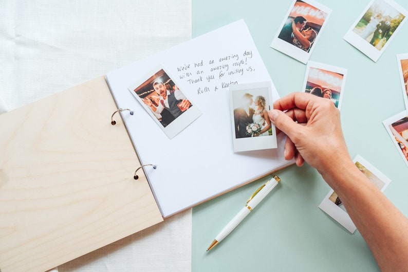 Wedding Guest Book Floral Wedding Guestbook Engraved in Wood Photo and Photobooth Album image 2