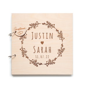 Wedding Guest Book Floral Wedding Guestbook Engraved in Wood Photo and Photobooth Album image 10