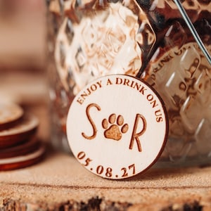 Fichas para bebidas con forma de huella de pata para bodas y fiestas / Vales de madera para bebidas / Regalos personalizados y hechos a medida