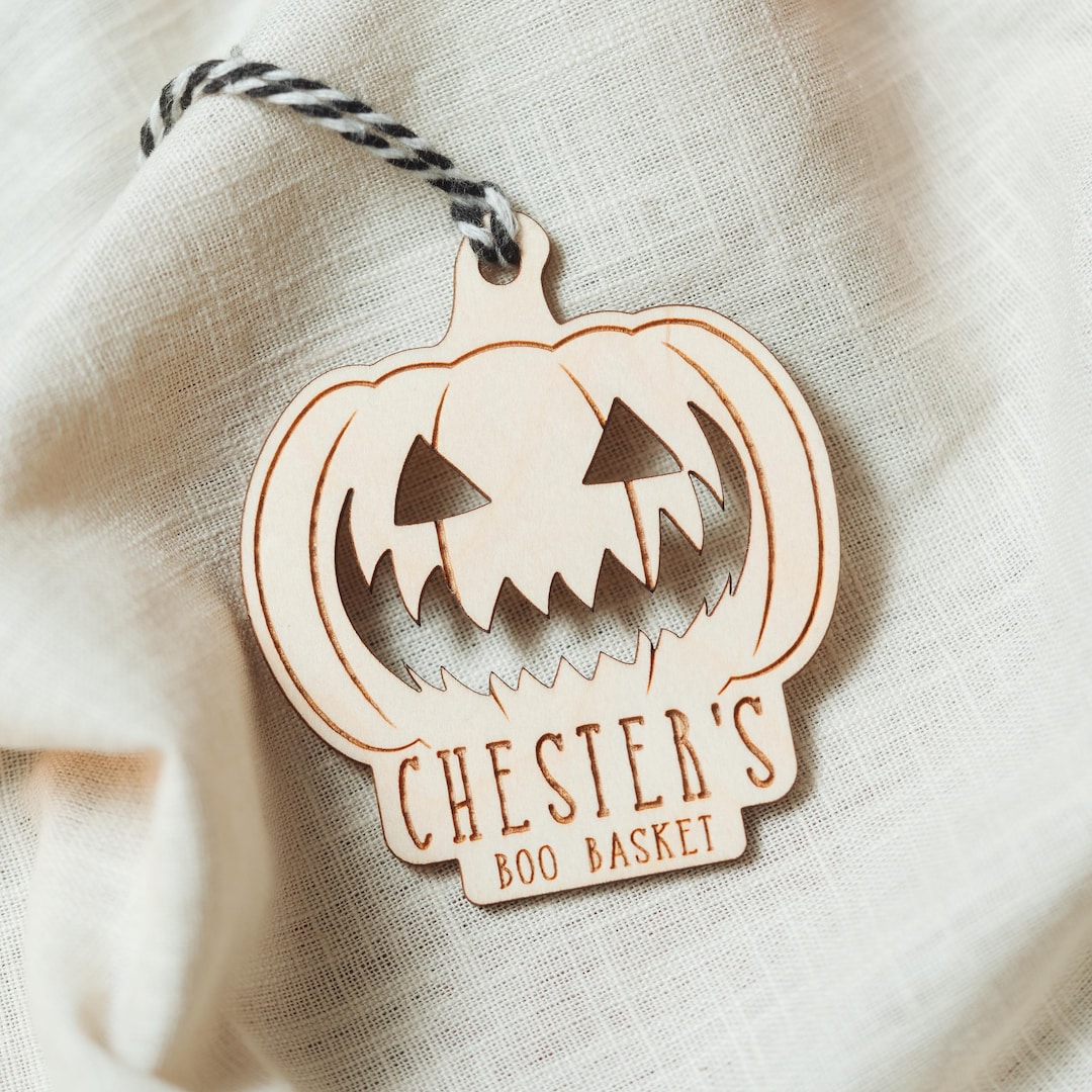Personalised Halloween Boo Basket Tag, A Spooky Jack O'lantern Pumkin ...
